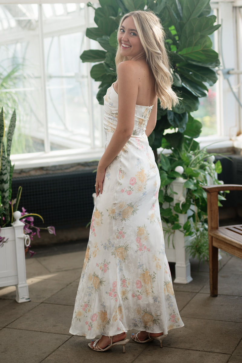 fitted floral maxi dress Maci Small halterdresses unlined mermaid hem — Literary Lover Dark Plum Color:Stripe Red