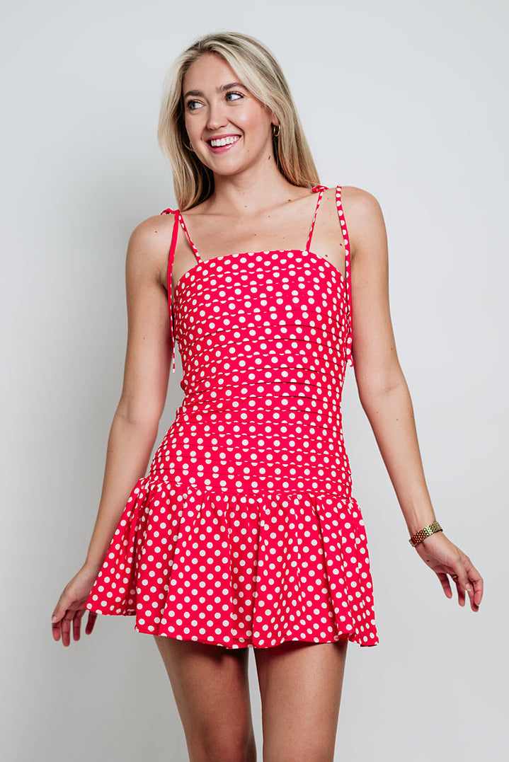 Nora Polka Dot Mini Dress - Red