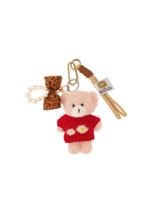Pink teddy bear charm with gold hardware