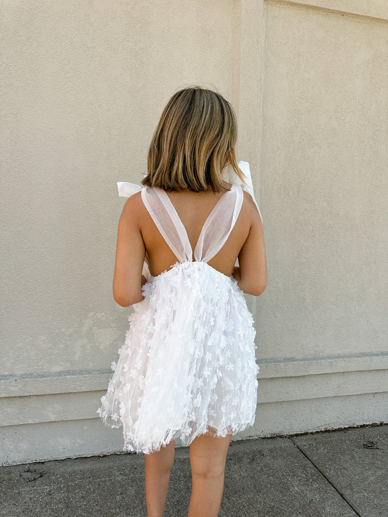 White Petal Mini Dress
