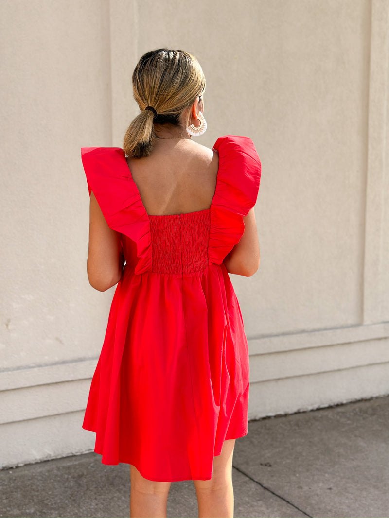 Michaela Flared Sleeve Mini Dress- Red
