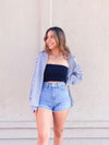 Asymmetrical Stripe Button Down - Blue