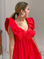 Michaela Flared Sleeve Mini Dress- Red
