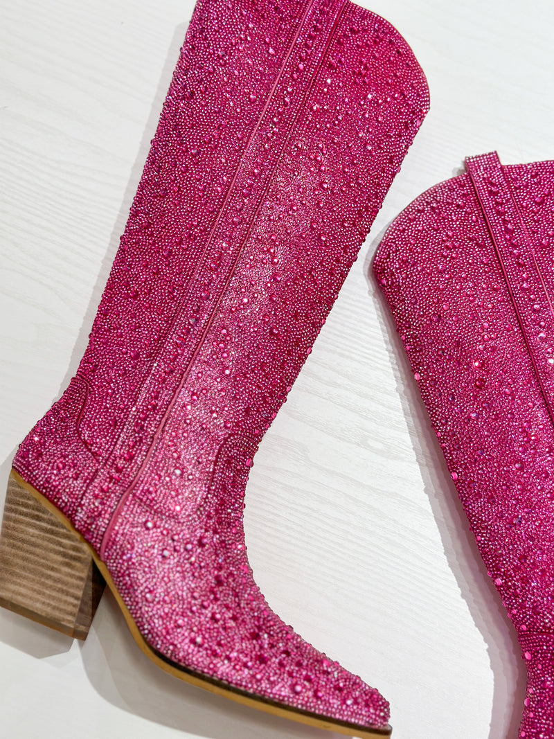 Tall Western Rhinestone Boots - Pink