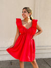 Michaela Flared Sleeve Mini Dress- Red