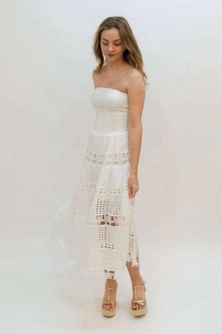 Jolene Eyelet Lace Tube Dress - White