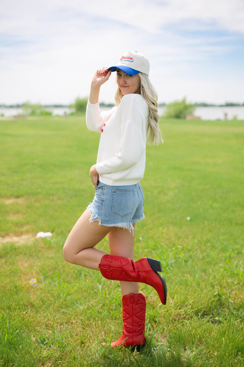 cute coastal americana flag pullover