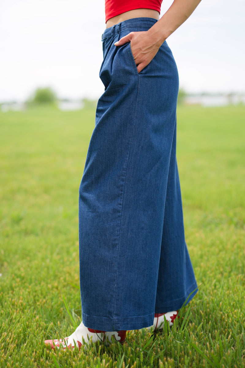 Modern 70s denim palazzo pants