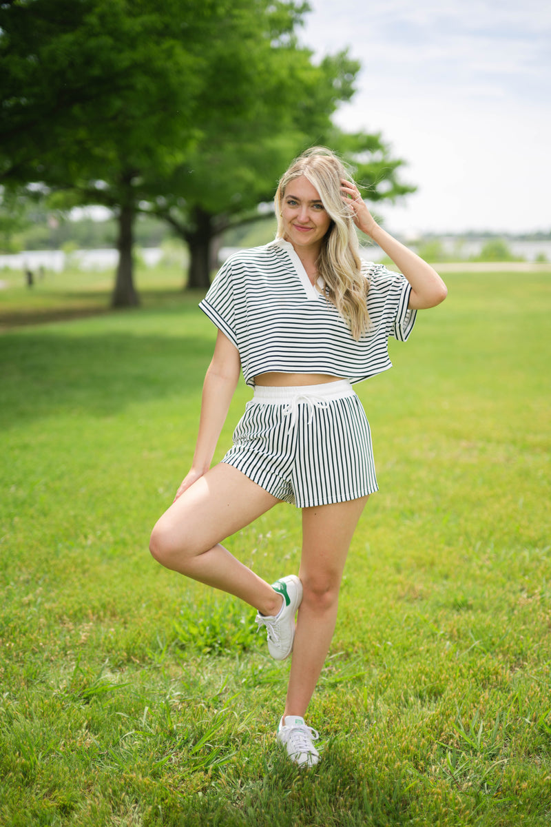 Oversized polo top drawstring shorts set