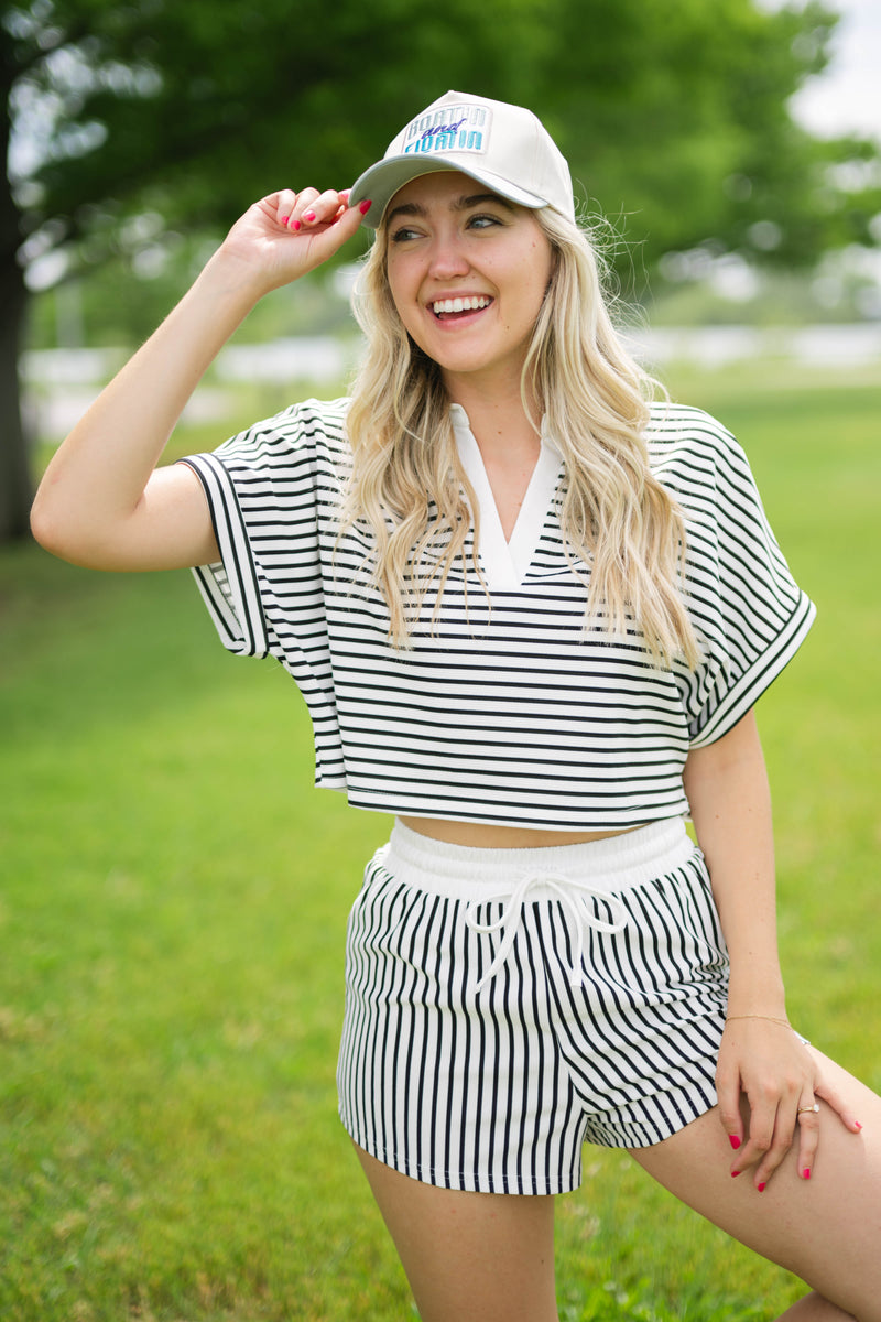 Coastal vacation outfit striped coordinates