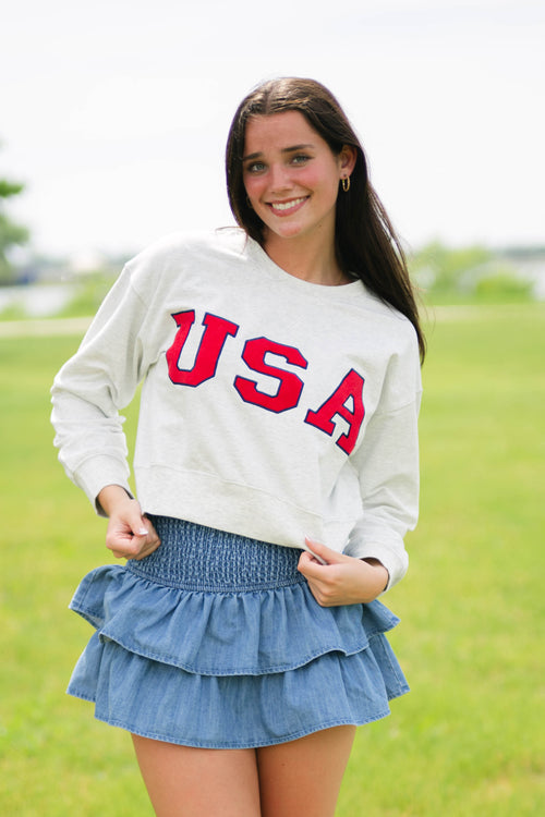 USA cropped varsity sweatshirt Americana style