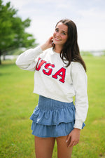 Collegiate style USA chenille letter sweatshirt