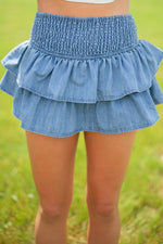 Chambray ruffle skort with built-in shorts