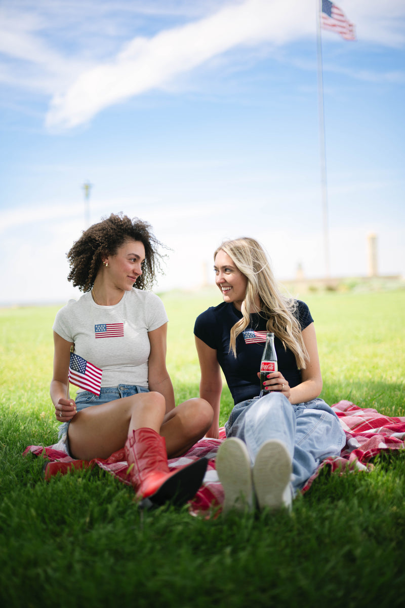 Embroidered USA patch baby tee