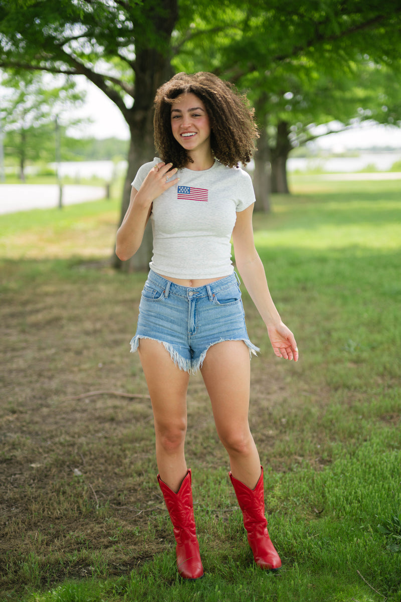 90s style melange flag baby tee