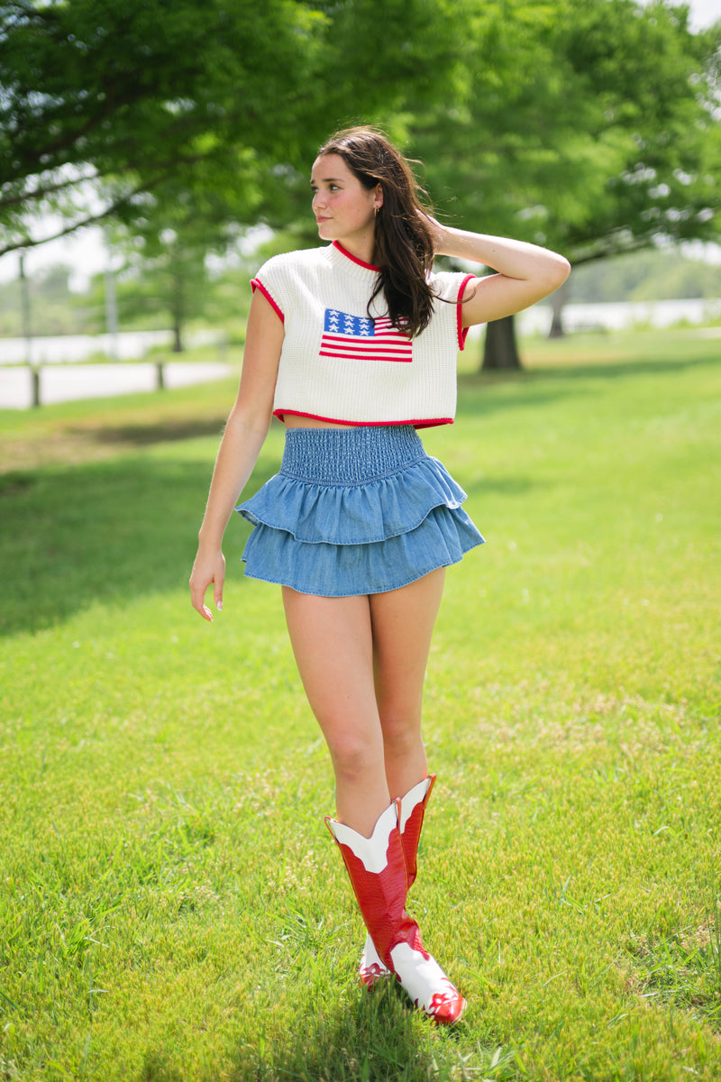 Preppy patriotic sweater vest crop