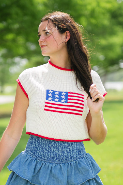 Patriotic cropped sweater vest women's