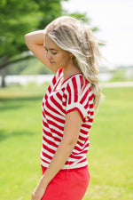 Nautical style women's V-neck cap sleeve top
