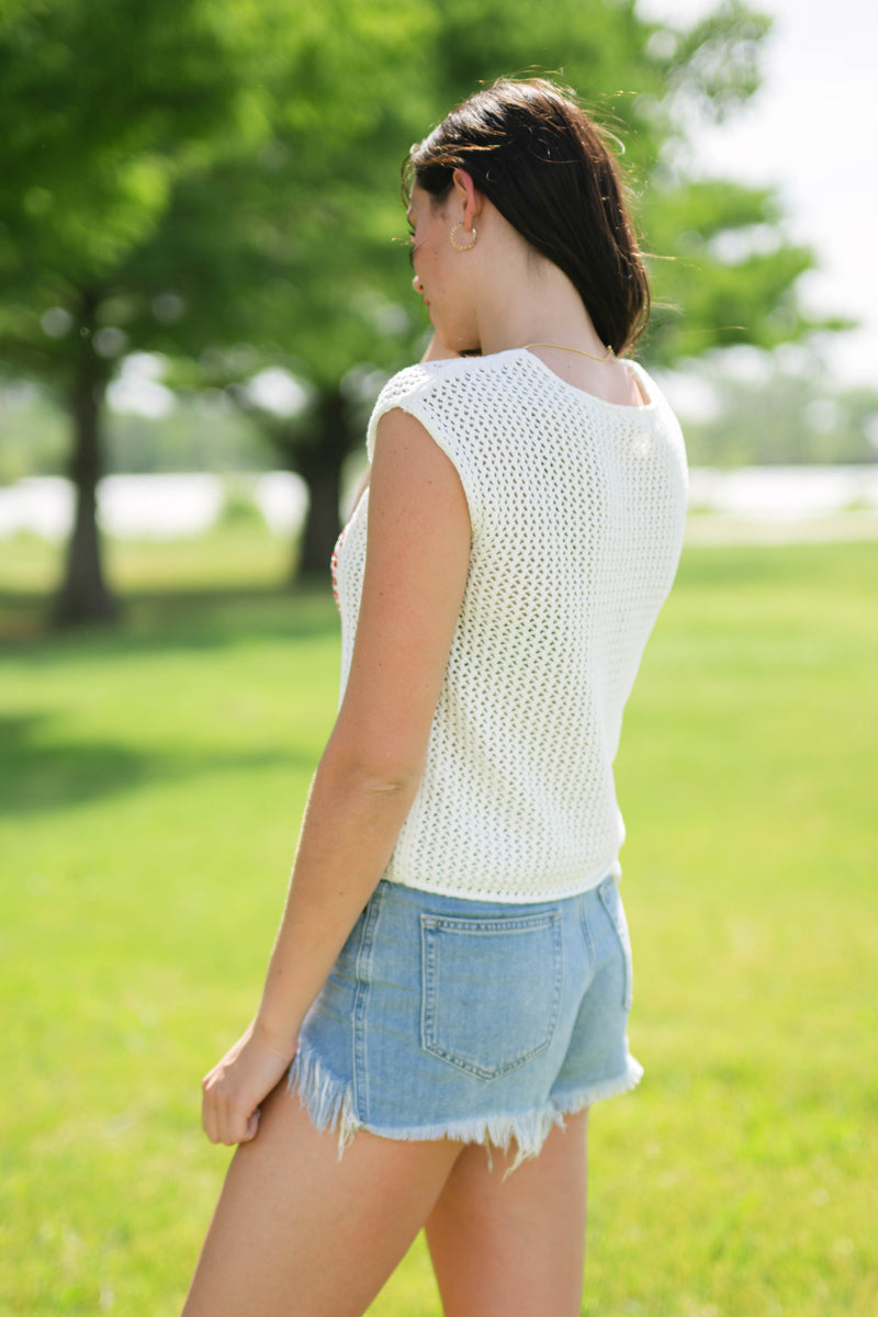 Fourth of July white knit flag top
