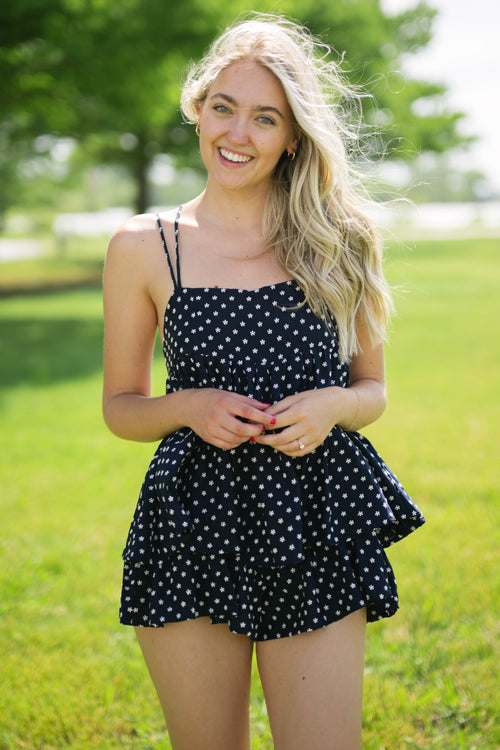Countryside picnic outfit floral ruffle romper