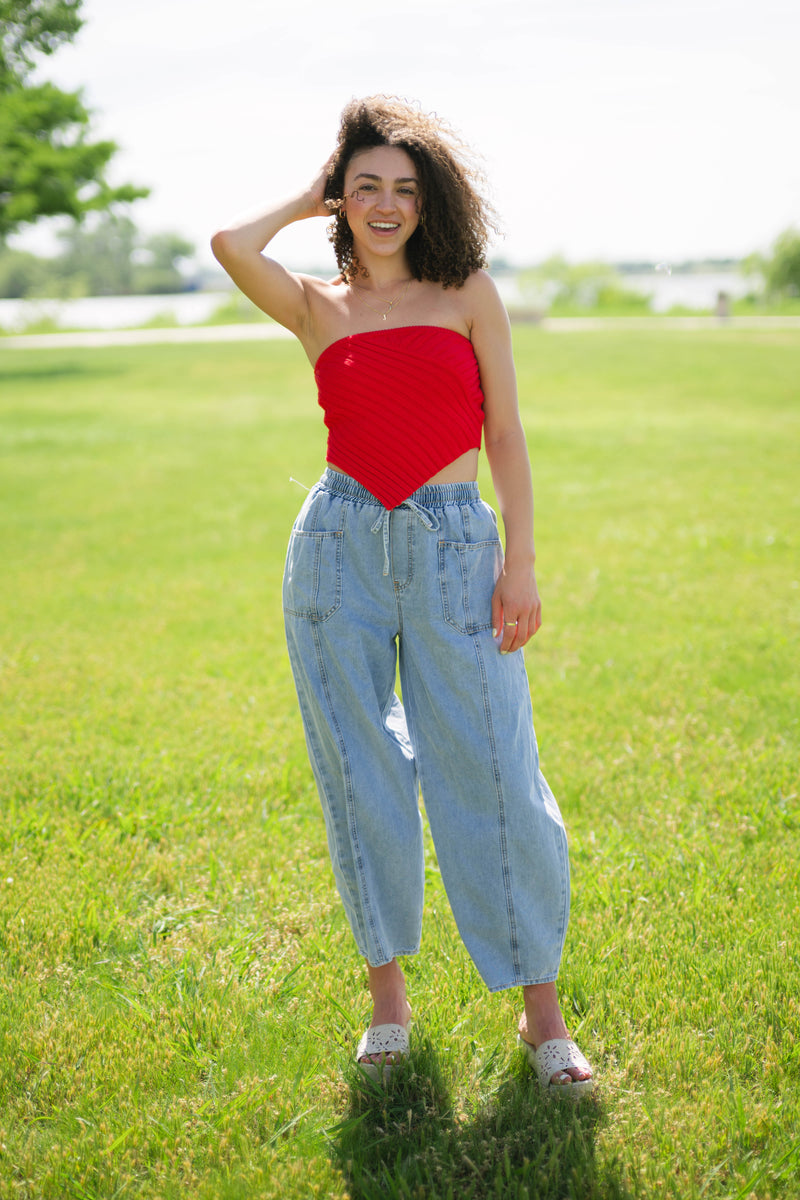 Y2K inspired red stretch tube top