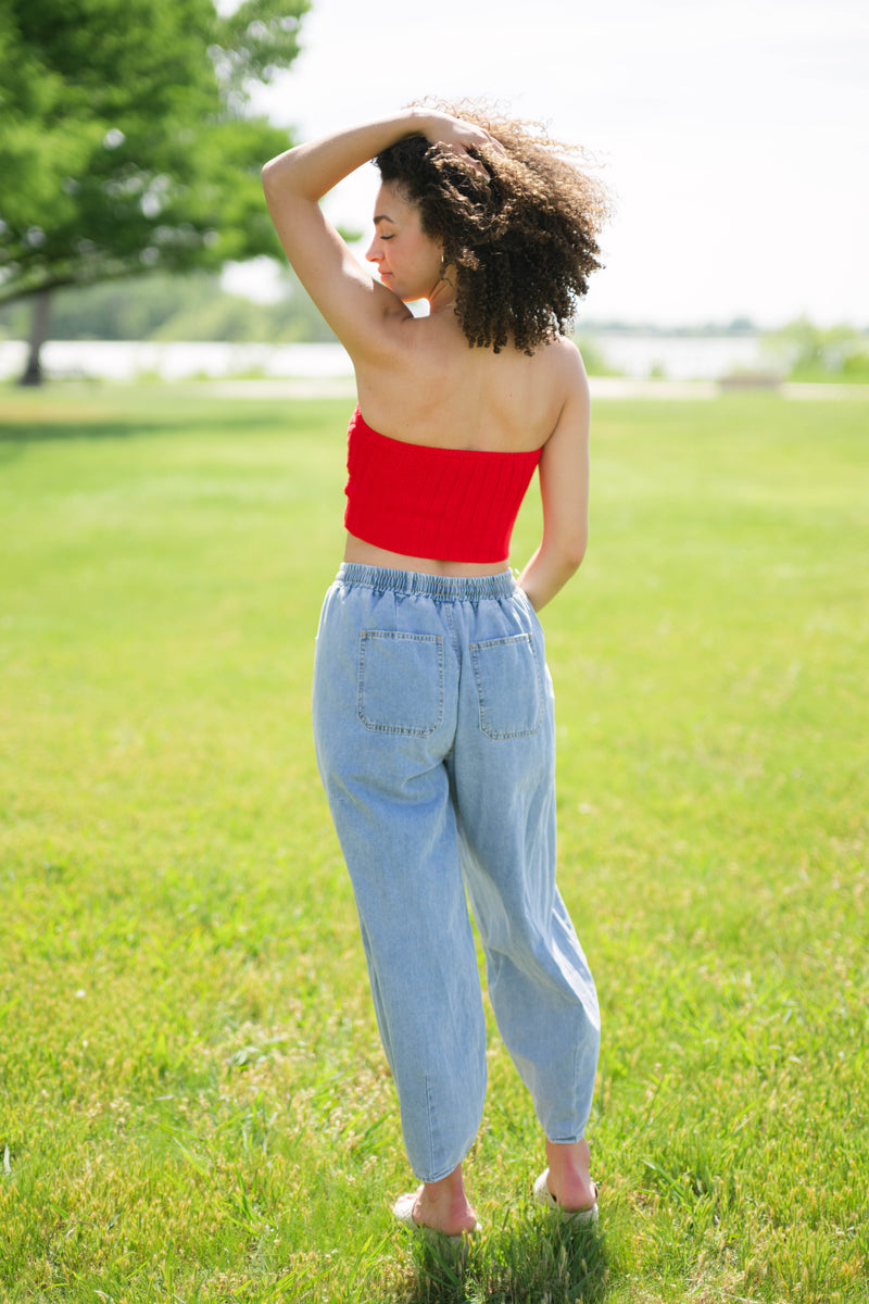 Statement red tube top versatile wardrobe piece
