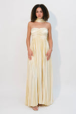 yellow pleated maxi dress satin