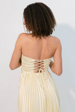 strapless pleated dress with lace-up back