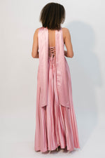 pleated romantic pink maxi dress