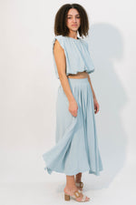 Powder blue flowing summer skirt with pleats