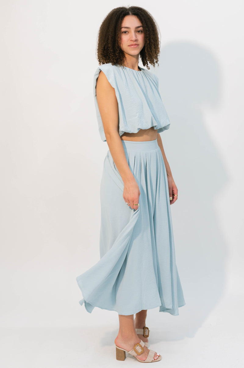 Powder blue flowing summer skirt with pleats