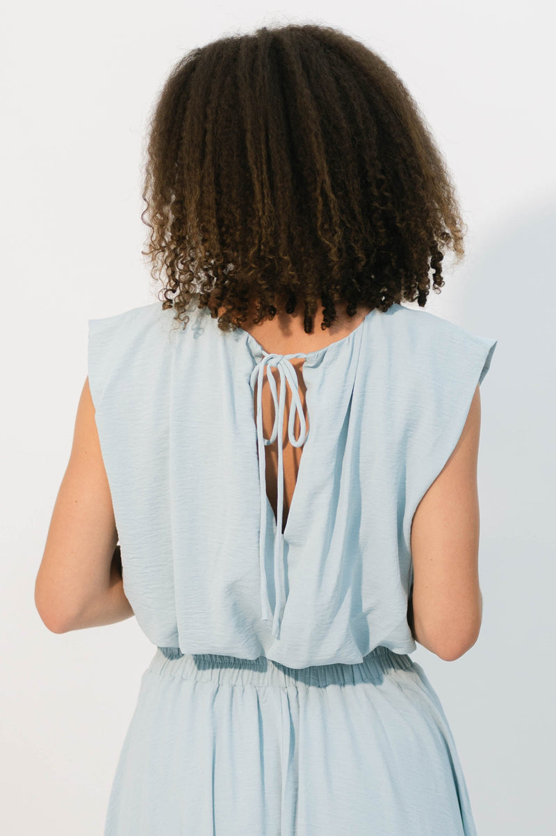 Summer bridesmaid separates in powder blue