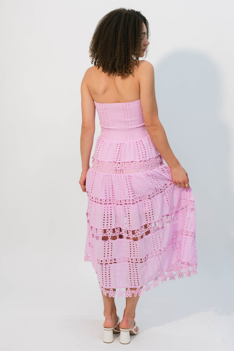 soft pink tiered lace dress