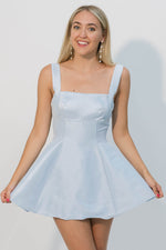 light blue mini dress with bow back detail