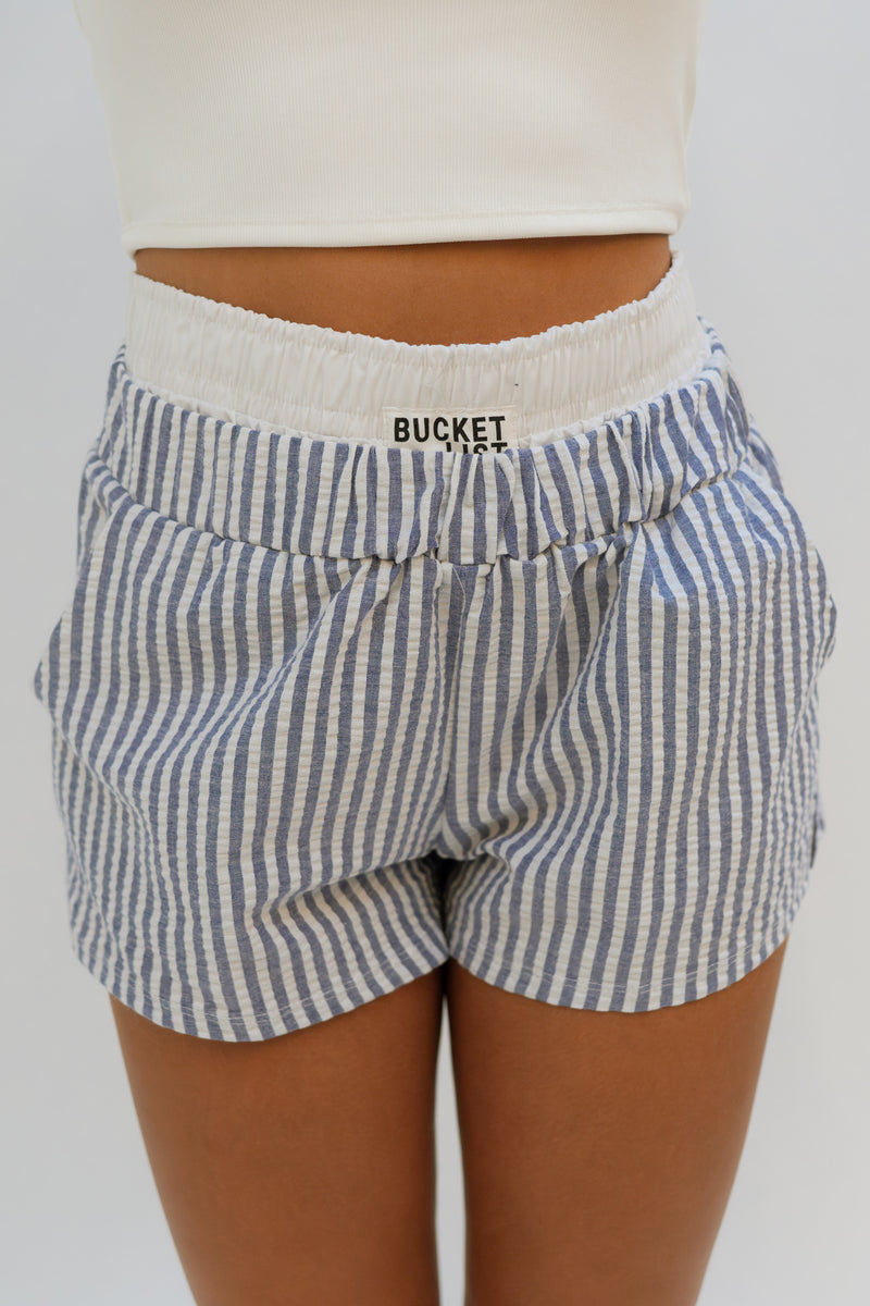 Blue and white striped shorts