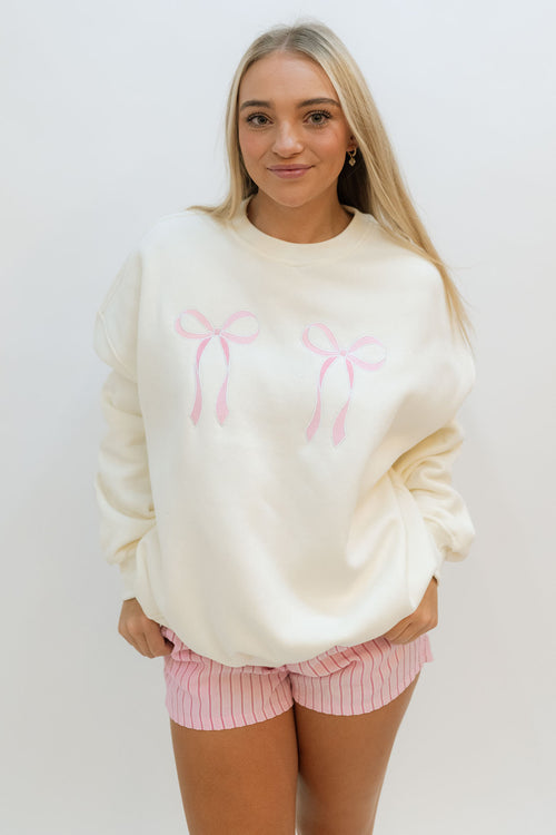 preppy pink bow embroider oversize sweatshirt