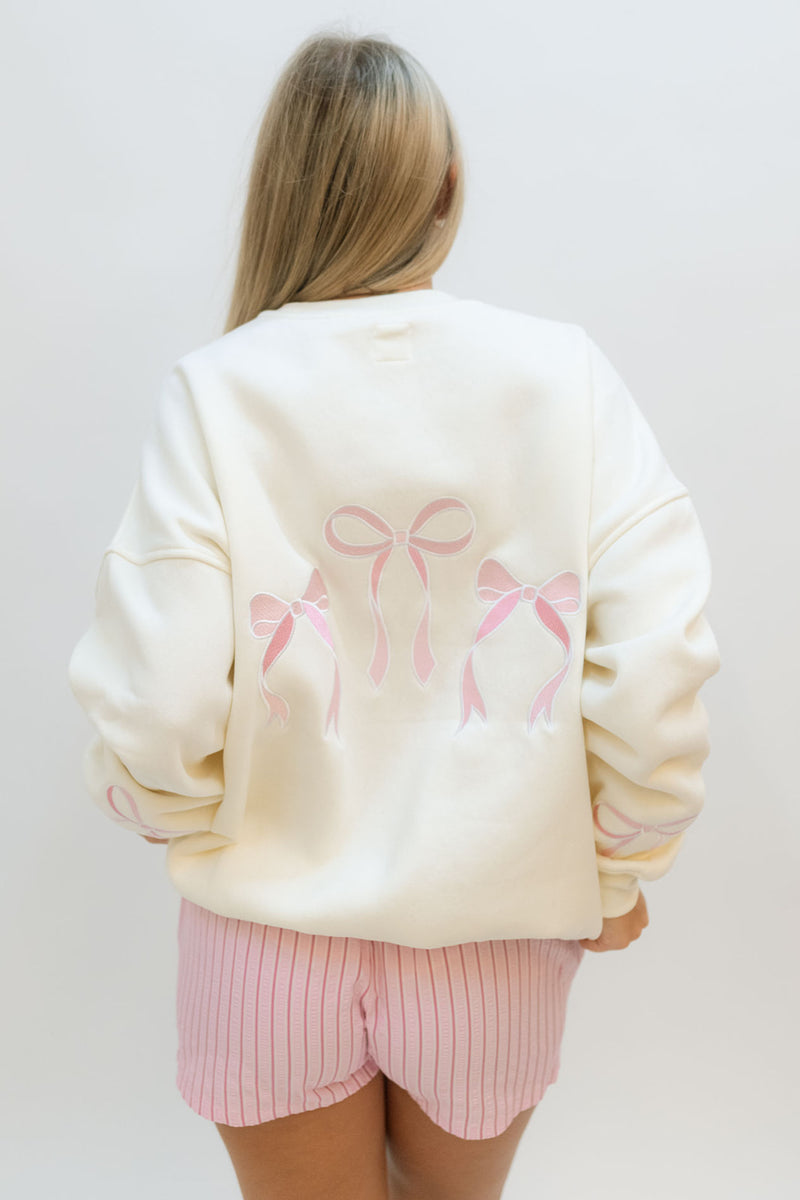 all pink bow sweatshirt with boxer shorts