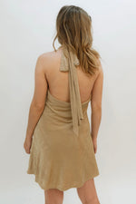 open back halter mini dress for fall