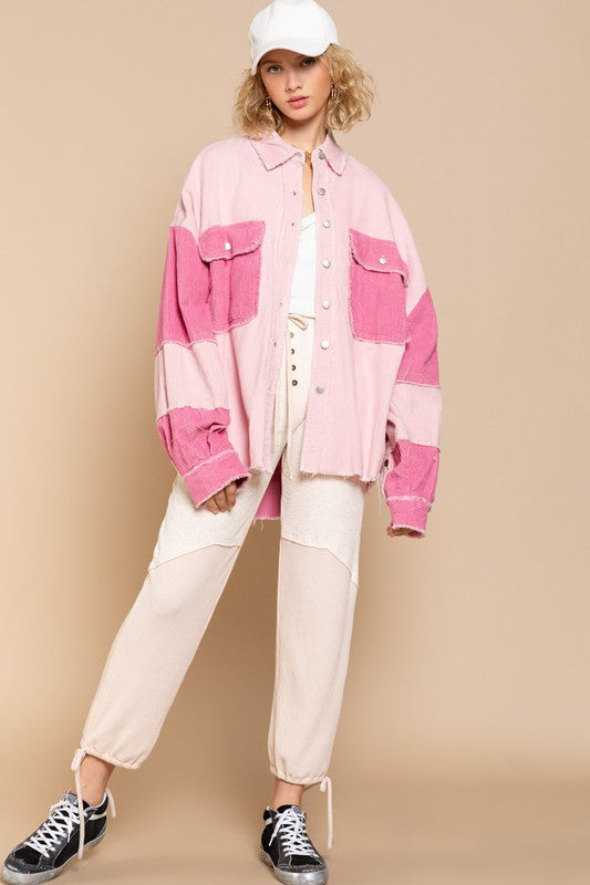 Oversize Corduroy Jacket - Pink Multi