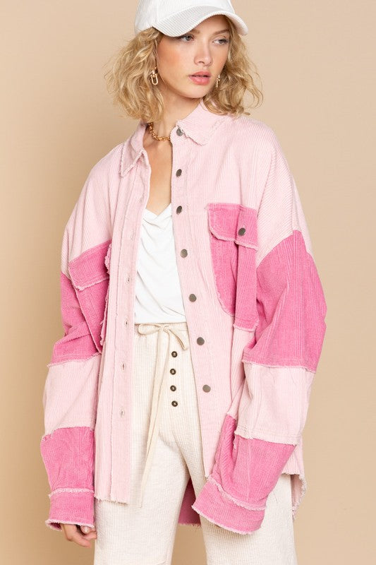 Oversize Corduroy Jacket - Pink Multi
