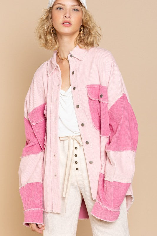 Oversize Corduroy Jacket - Pink Multi