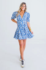 Ditzy Floral Wrap Blue Dress