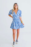 Ditzy Floral Wrap Blue Dress