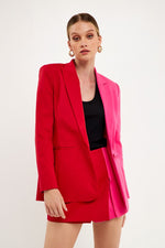 Pink and Red Two Toned Color Block Blazer