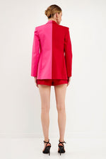 Pink and Red Two Toned Color Block Blazer
