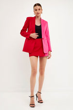 Pink and Red Two Toned Color Block Blazer