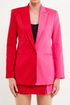 Pink and Red Two Toned Color Block Blazer