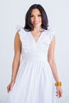 White Ruffle Poplin Maxi Dress