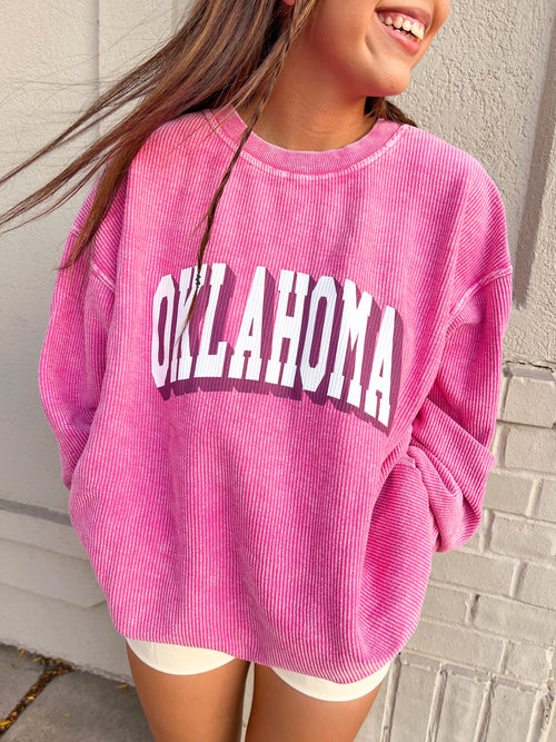 Cute and Comfortable Pink Oklahoma Corded sweatshirt 