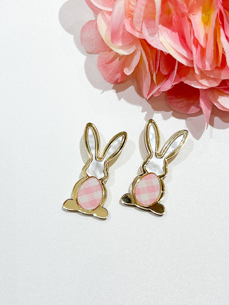 Pink Gingham Easter Bunny Earrings